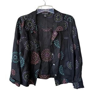 Alexandra Bartlett LINEN Black Embroidered Jacket size 2X